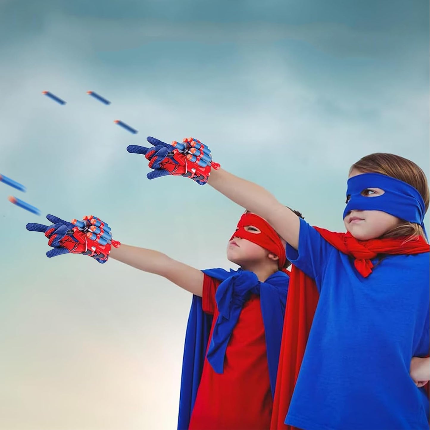 YUETIANE Spider Web Shooter Set – 2 Gloves, 2 Wrist Launchers, Darts for Kids (Easter Basket Stuffers)