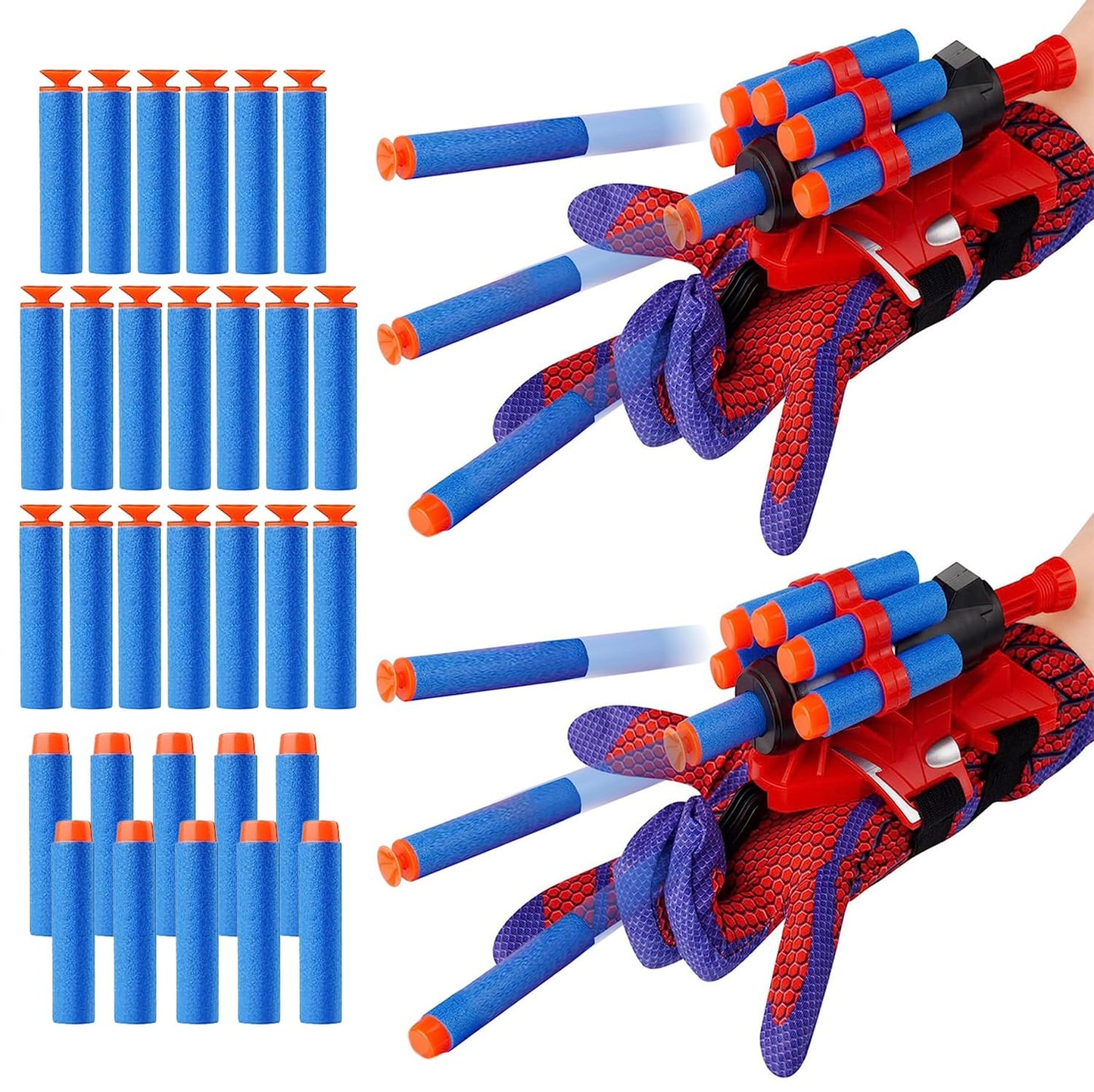 YUETIANE Spider Web Shooter Set – 2 Gloves, 2 Wrist Launchers, Darts for Kids (Easter Basket Stuffers)