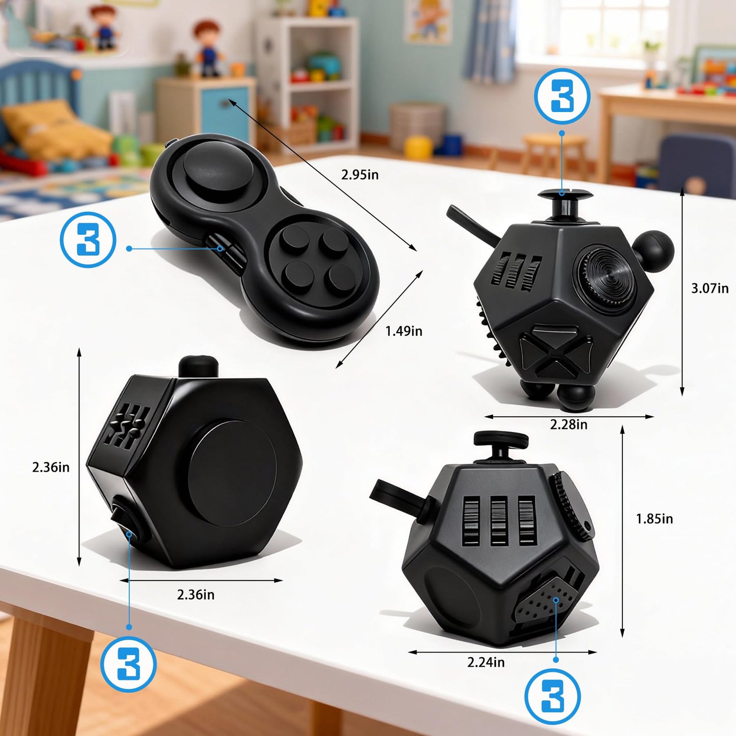 YUFENGBY Fidget Cube 4-Pcs Set – Rotating Sensory Cubes for Focus