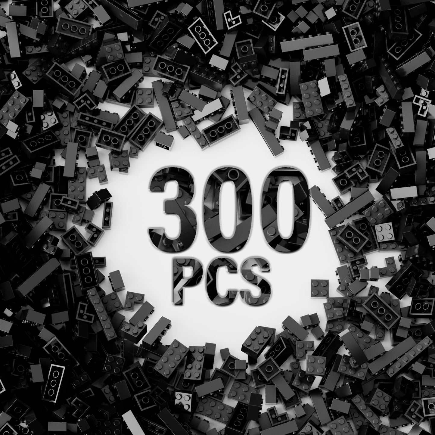 YUJHITP 300-Piece Black Brick Bulk Pack – 12 Sizes, LEGO Compatible