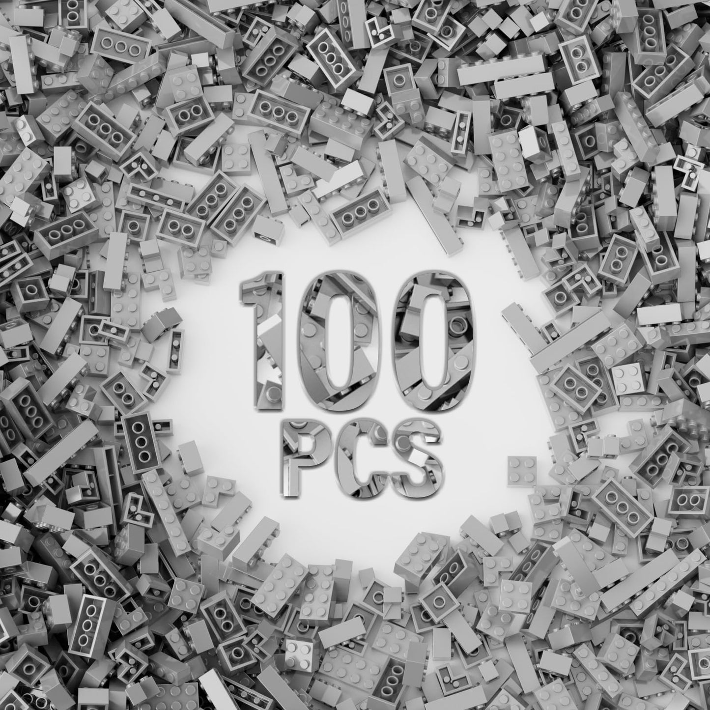 YUJHITP 100-Piece Light Gray Bricks Bulk – 12-Size Classic Building Blocks, LEGO Compatible
