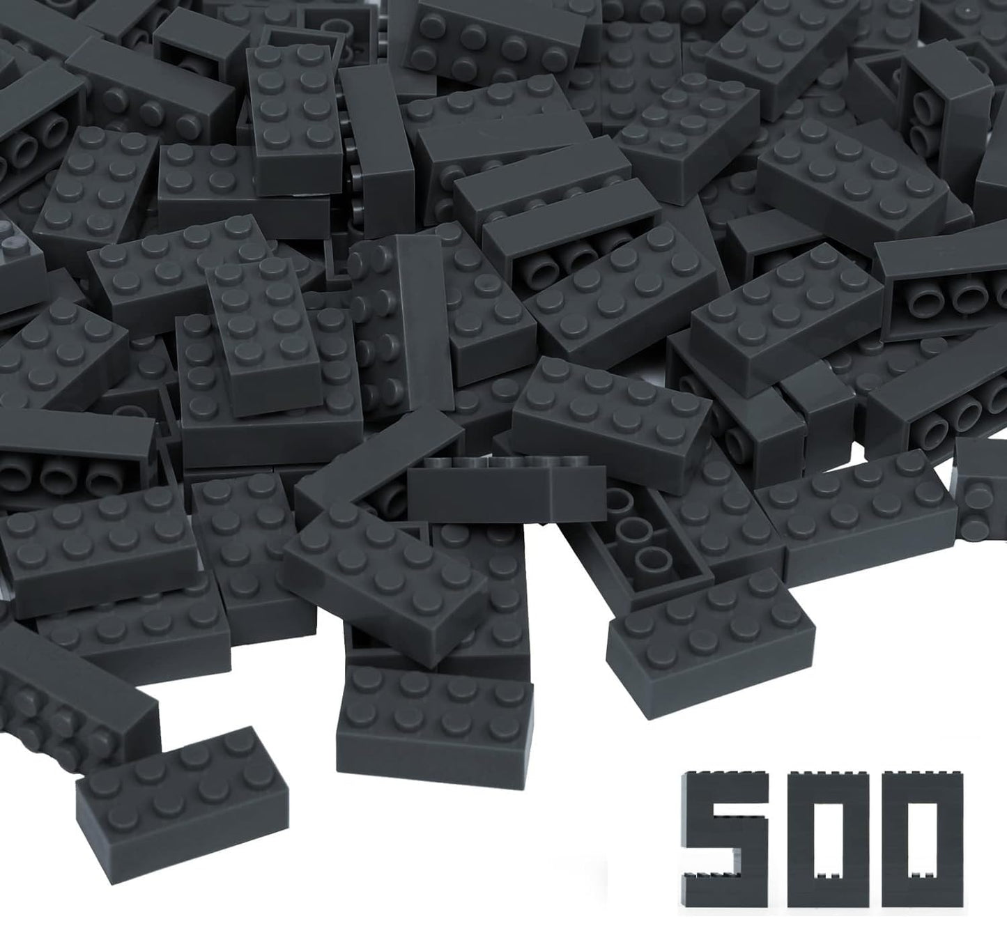 YUJHITP 500-Piece Black Bricks Bulk • 2x4 Flat Building Bricks, LEGO Compatible