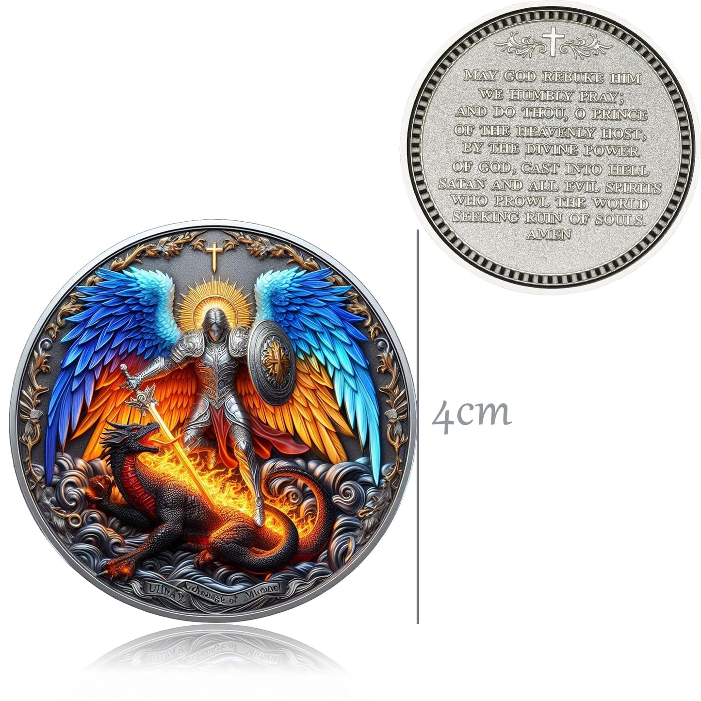 YUJUE Archangel Michael Challenge Coin – Psalm 91:10-11 Protection Pocket Token