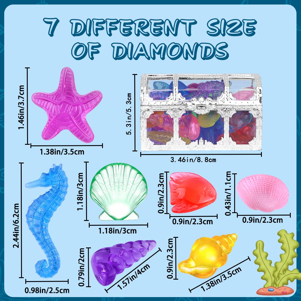 YUJUN 30 Pieces Colorful Diving Gem Pool Toys – Treasure Box & Ocean Animals Set for Pool Parties