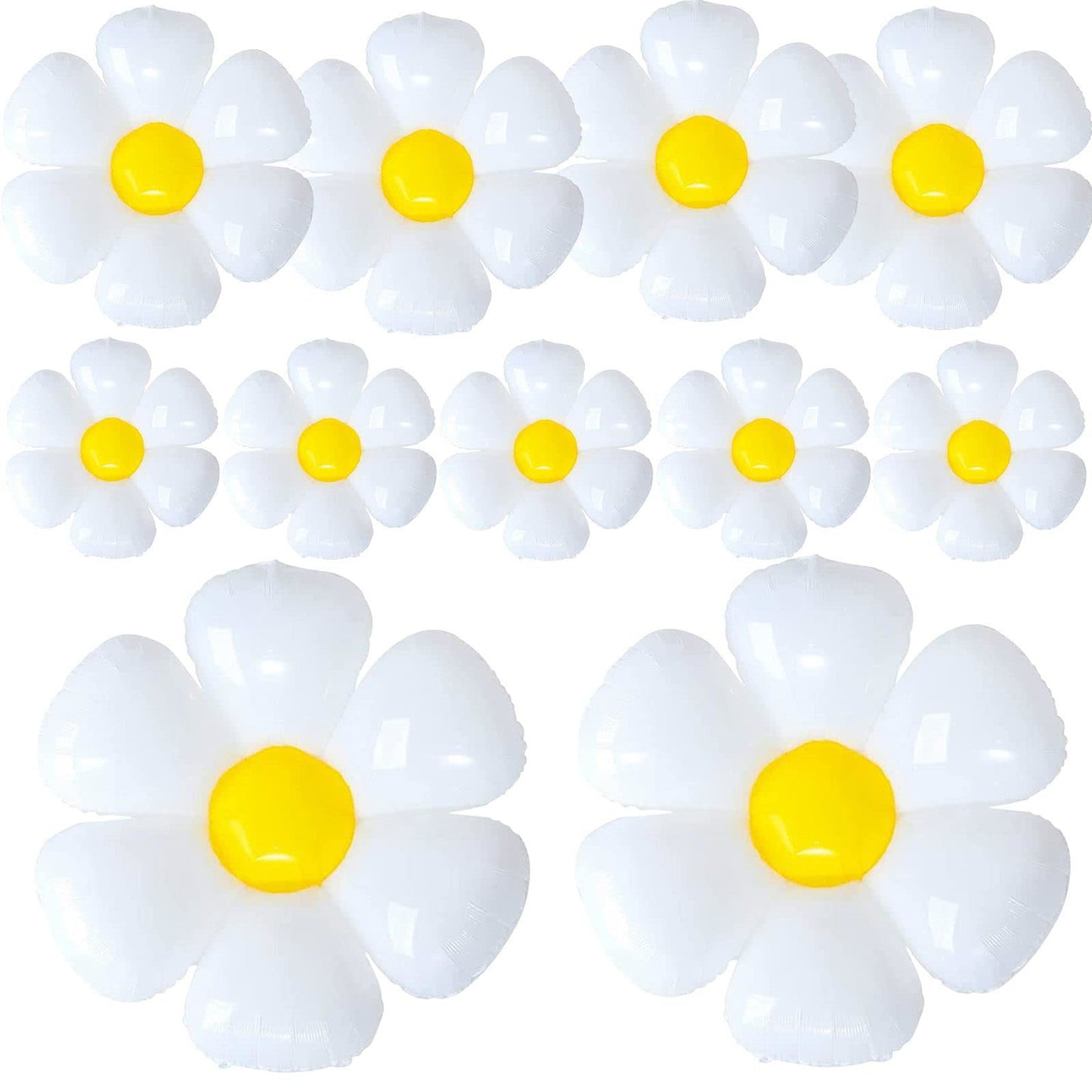 YUJUN 11PCS Daisy Balloons Set | Huge White Daisy Foil Mylar Balloons for Baby Shower, Wedding, and Party Decor (43in, 28in, 16in)