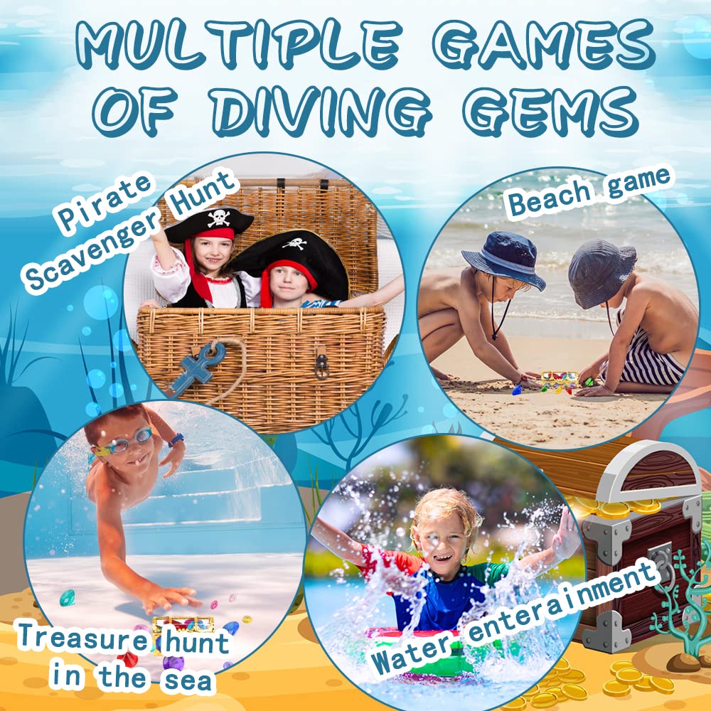 YUJUN Diving Gem Pool Toys – 10 Colorful Acrylic Diamonds with Treasure Chest for Pool Play