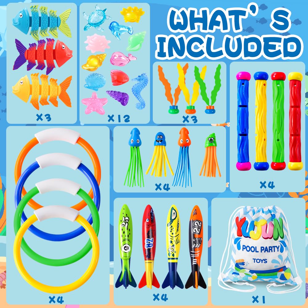 YUJUN 35PCS Pool Diving Toys – Fun Summer Water Play Set for Kids
