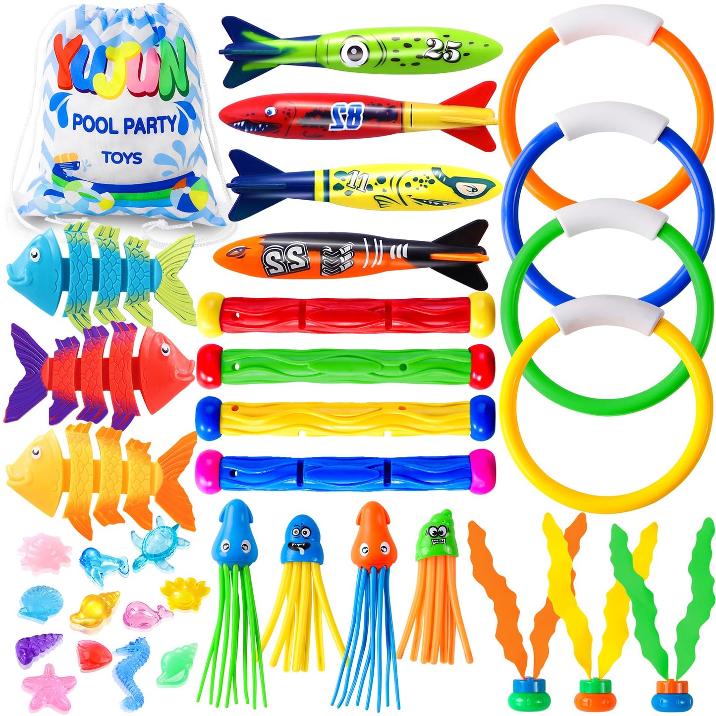 YUJUN 35PCS Pool Diving Toys – Fun Summer Water Play Set for Kids