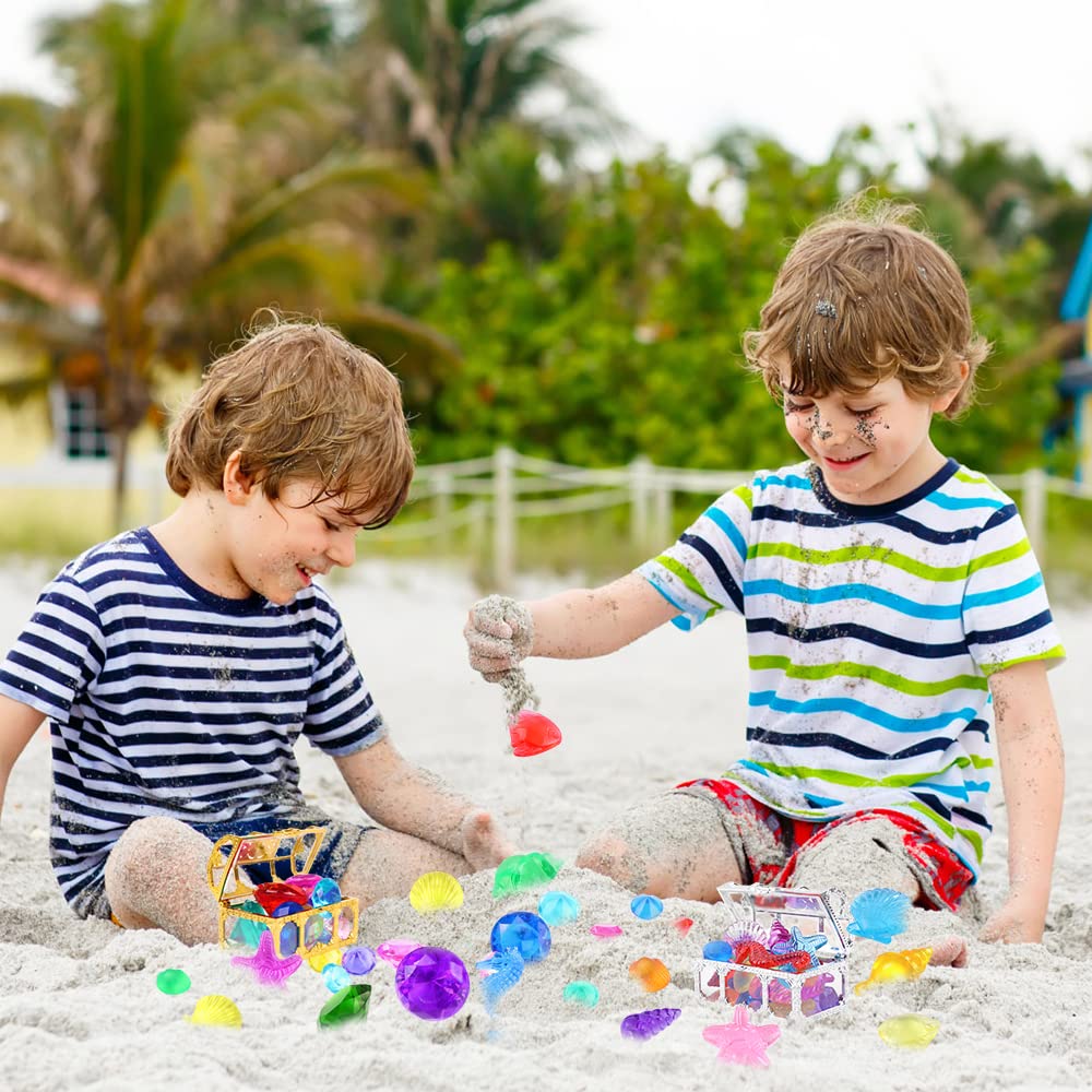 YUJUN 30 Pieces Colorful Diving Gem Pool Toys – Treasure Box & Ocean Animals Set for Pool Parties