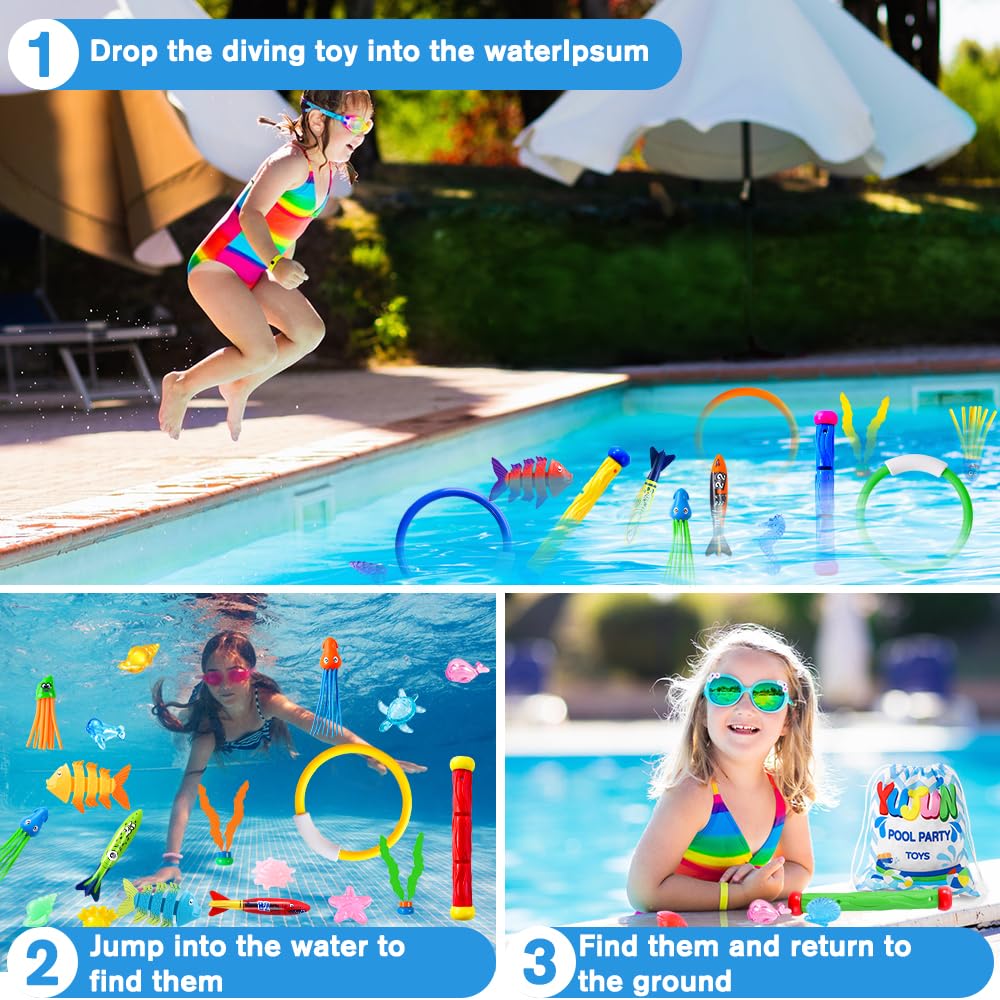 YUJUN 35PCS Pool Diving Toys – Fun Summer Water Play Set for Kids