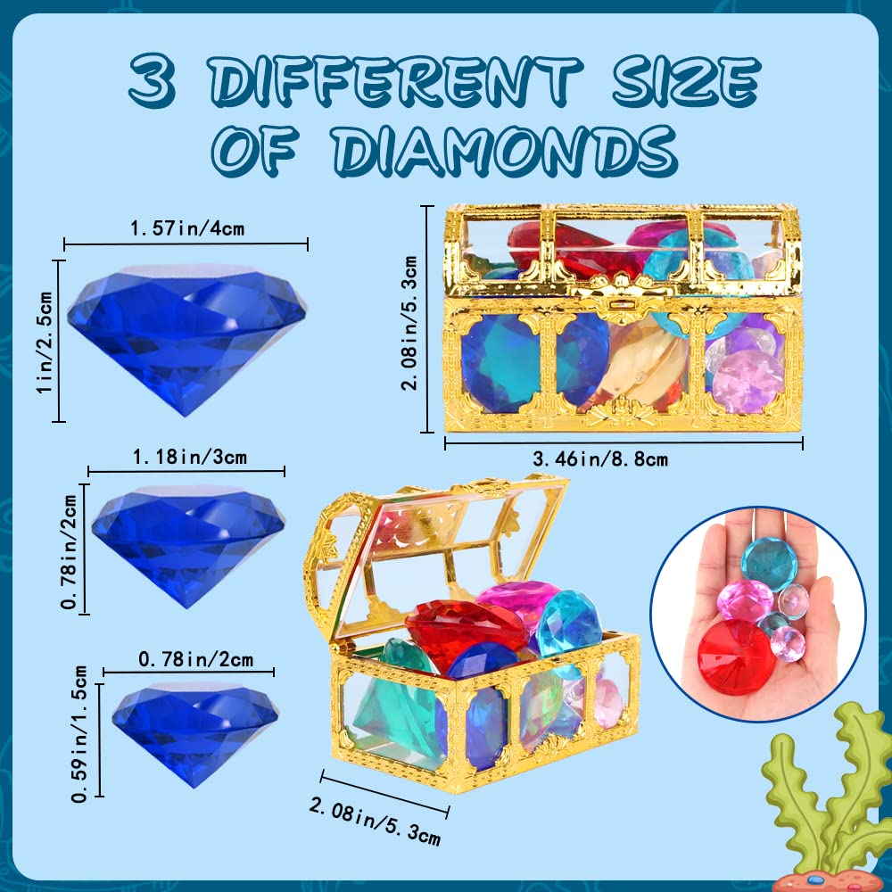 YUJUN 30 Pieces Colorful Diving Gem Pool Toys – Treasure Box & Ocean Animals Set for Pool Parties
