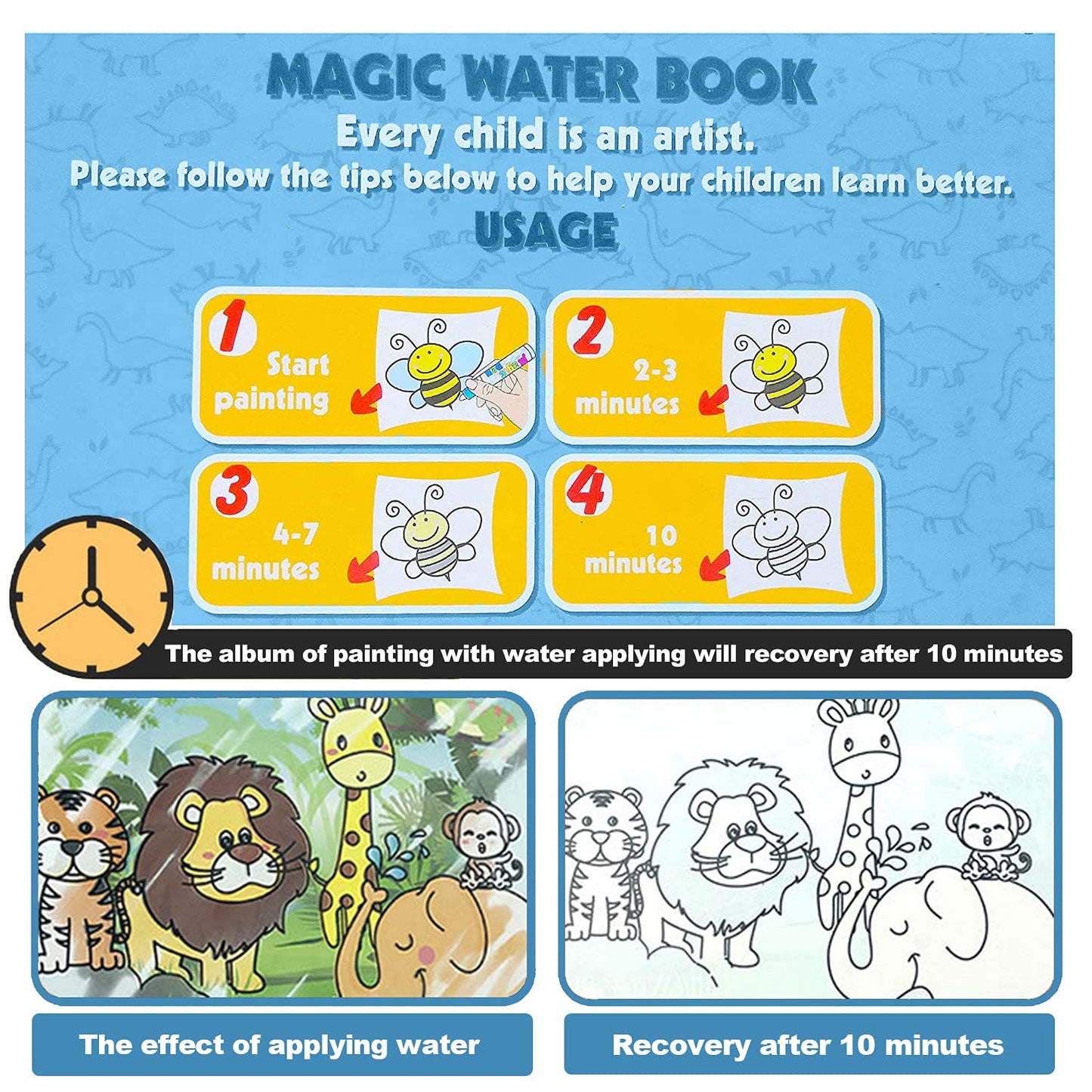 YUKEZOOG 4 Pack Water Drawing Book – Reusable Water Reveal Coloring for Kids