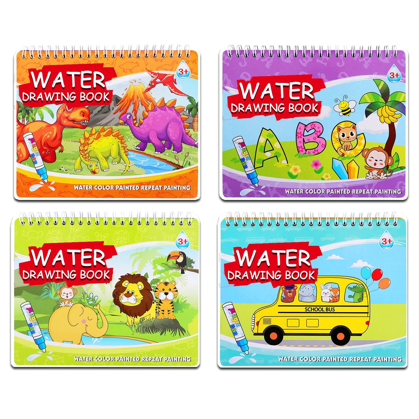 YUKEZOOG 4 Pack Water Drawing Book – Reusable Water Reveal Coloring for Kids