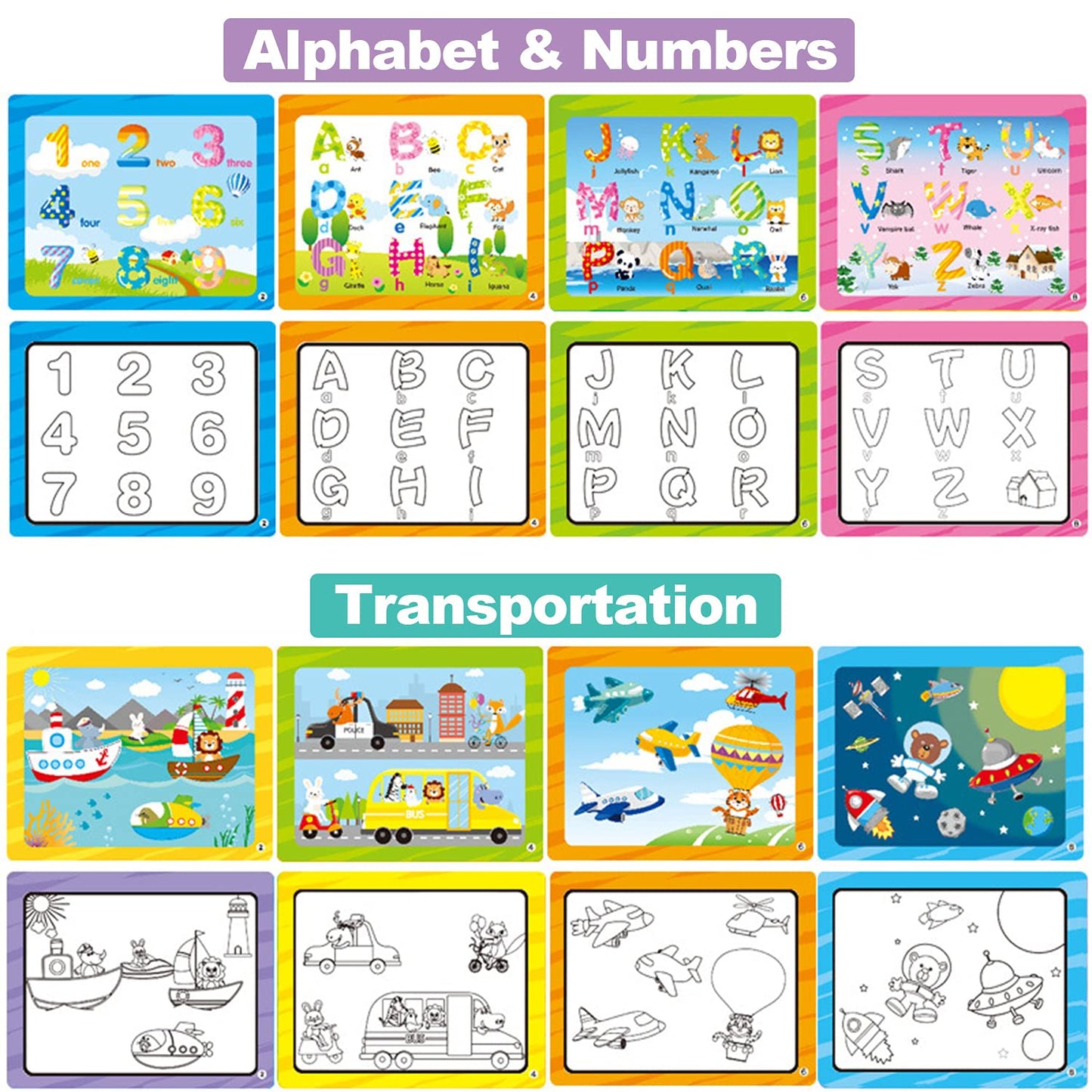 YUKEZOOG 4 Pack Water Drawing Book – Reusable Water Reveal Coloring for Kids