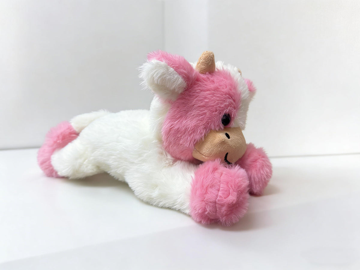YUKOUQIAN Cow Plush Stuffed Animal Toy – 10-Inch Pink Soft Cuddle Doll for Kids