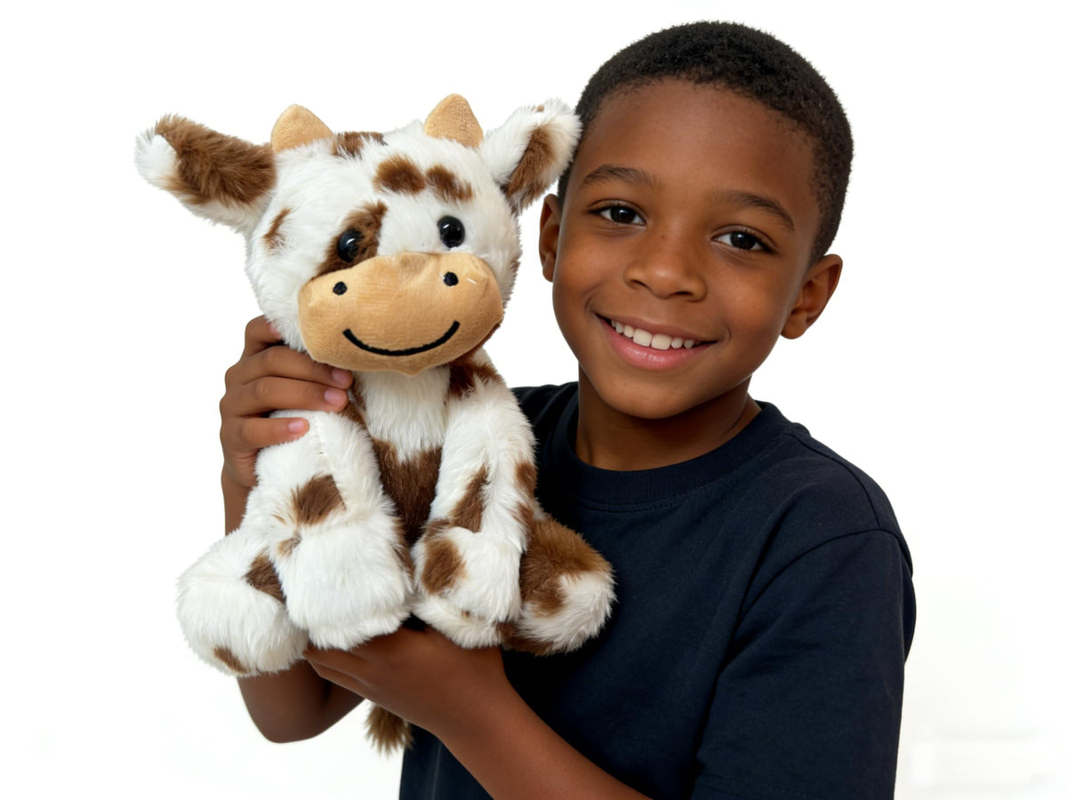 YUKOUQIAN 8-Inch Cute Cow Plush — Soft Patterned Plush Toy for Kids