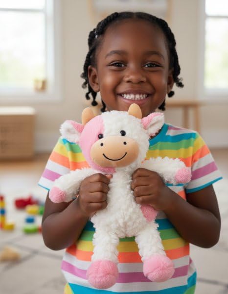 YUKOUQIAN Cow Plush Doll 11.8-Inch Pink - Soft Stuffed Animal Toy for Girls & Boys