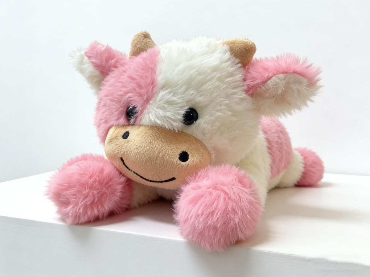 YUKOUQIAN Cow Plush Stuffed Animal Toy – 10-Inch Pink Soft Cuddle Doll for Kids