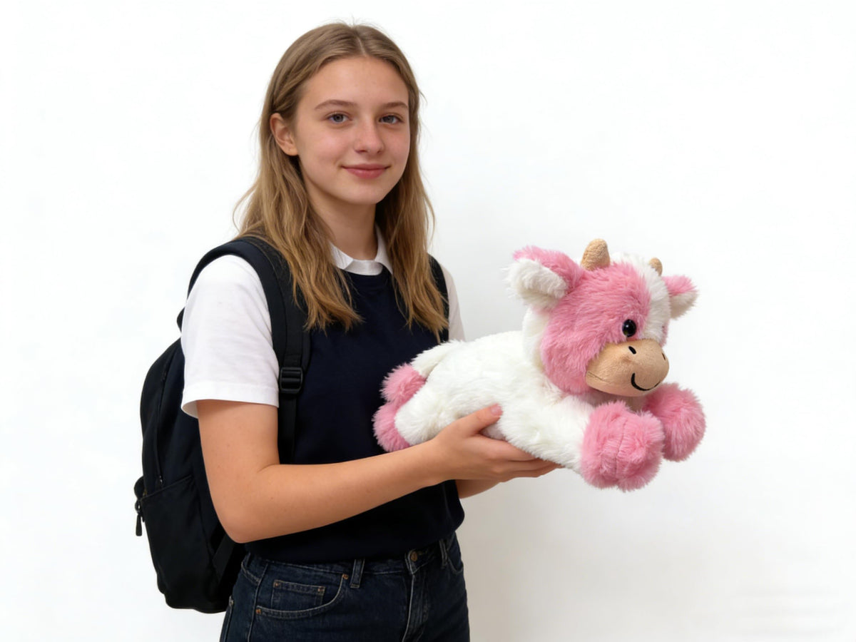 YUKOUQIAN Cow Plush Stuffed Animal Toy – 10-Inch Pink Soft Cuddle Doll for Kids