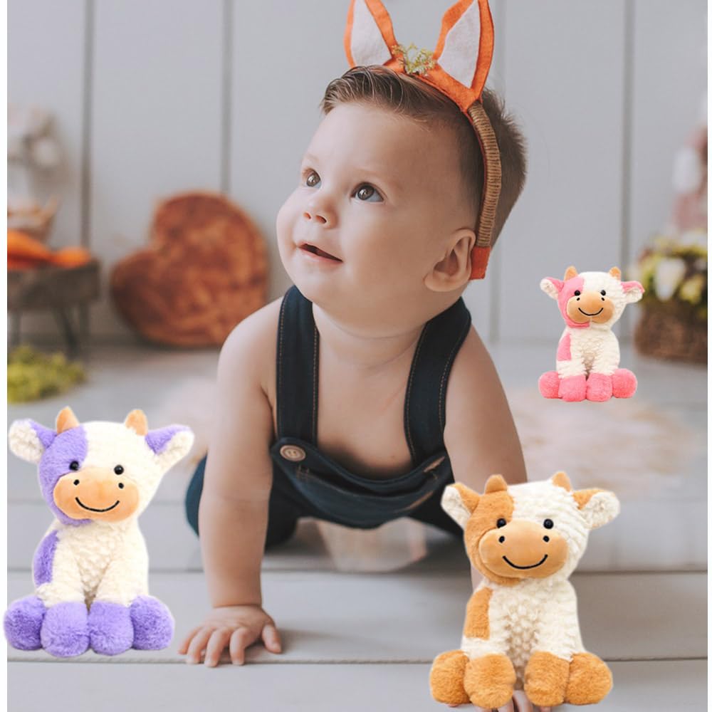 YUKOUQIAN Cute Cow Plush Stuffed Animal – 8-Inch Pink Cow Toy for Girls & Boys