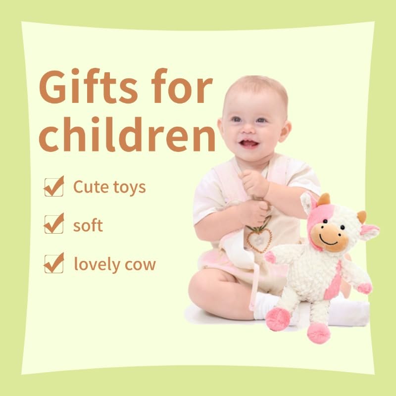 YUKOUQIAN Cow Plush Doll 11.8-Inch Pink - Soft Stuffed Animal Toy for Girls & Boys