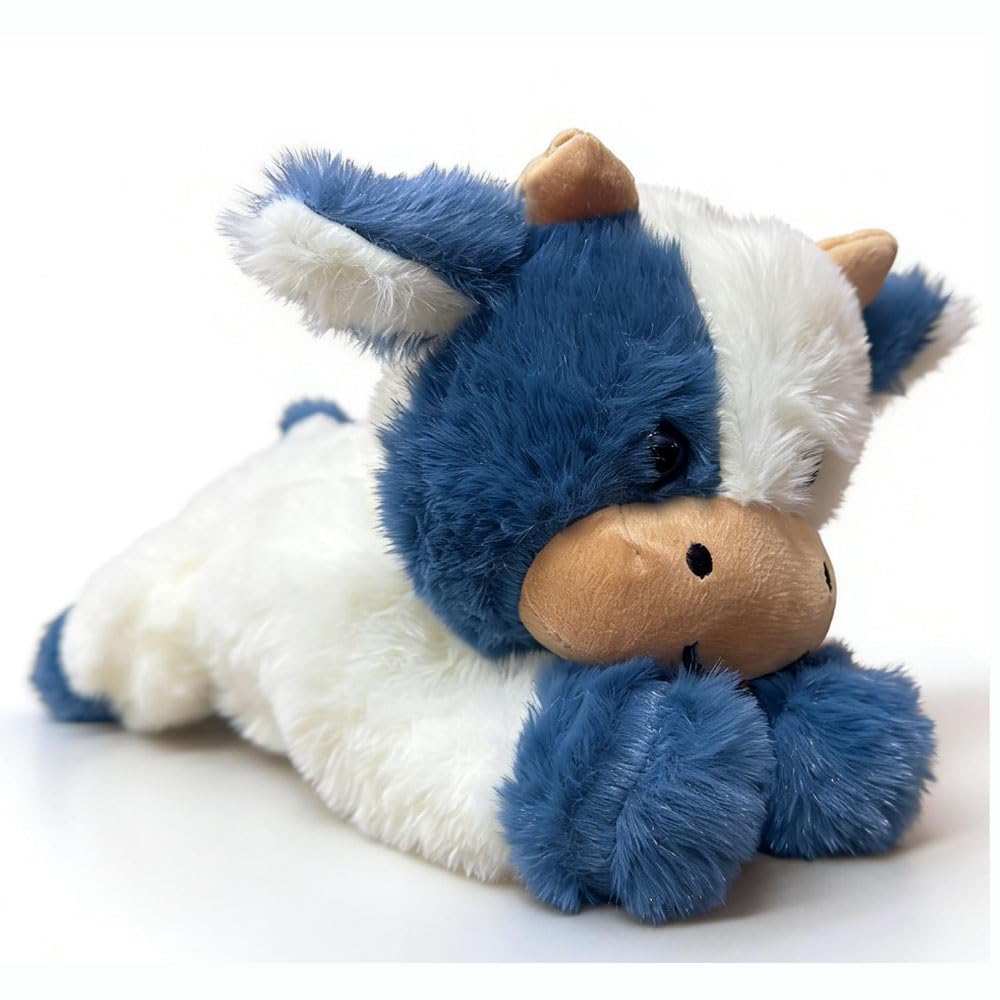 YUKOUQIAN Cute Cow Plush – 10-Inch Soft Stuffed Animal for Kids (Blue Cow)