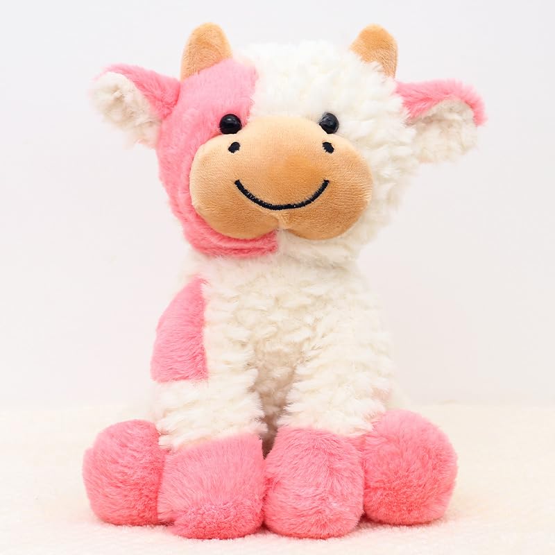 YUKOUQIAN Cute Cow Plush Stuffed Animal – 8-Inch Pink Cow Toy for Girls & Boys