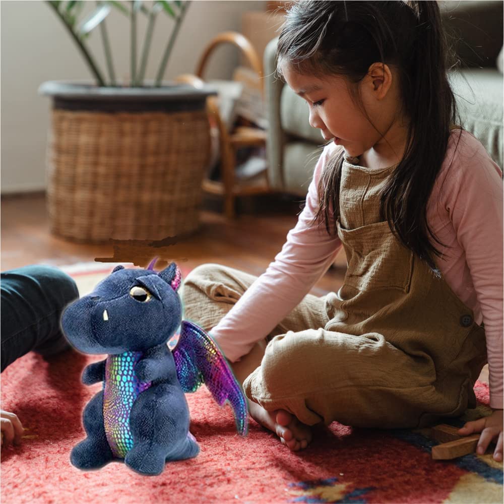 YUKOUQIAN Dragon Plush Doll – 10-Inch Cute Dragon Stuffed Animal for Kids, Black Dragon (25cm), Christmas Gift