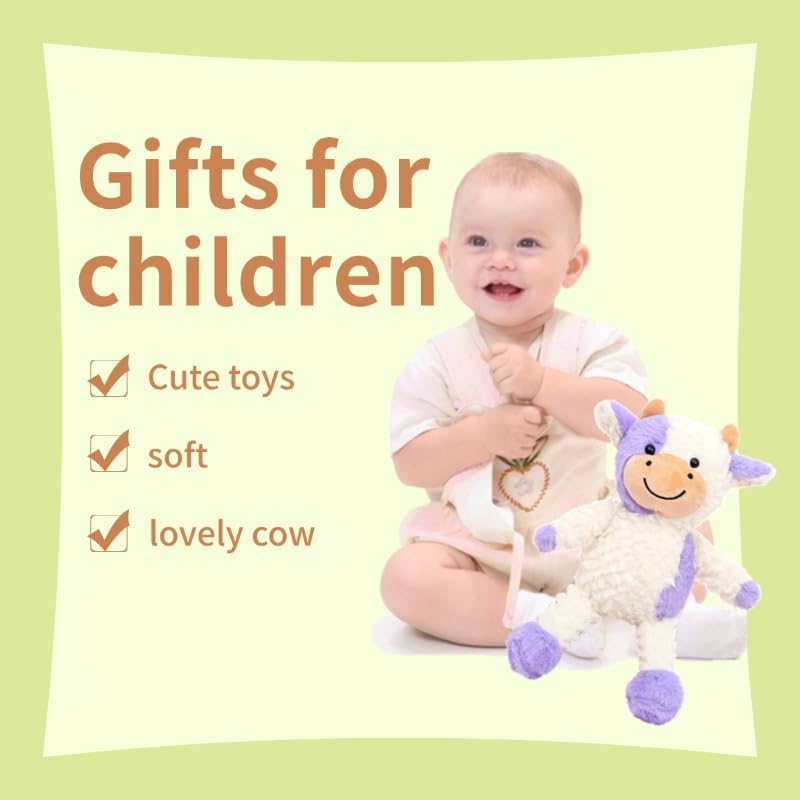 YUKOUQIAN Cow Stuffed Animal Plush Toy – 11.8 Inch Purple Cow for Kids | Soft Hug Friend