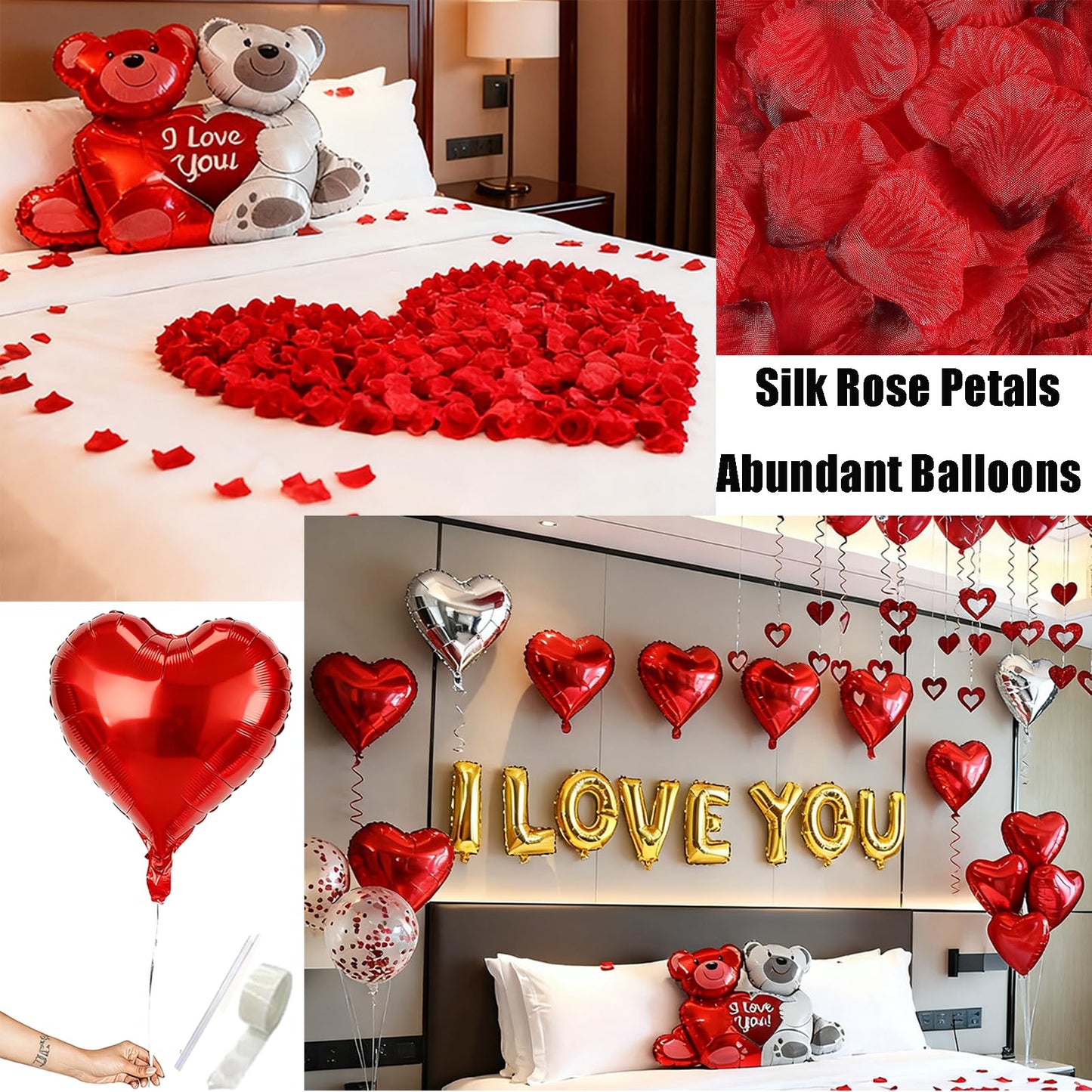 YuLeFang 54pcs Heart Balloons & Love Bear – Valentine Night Decor Set