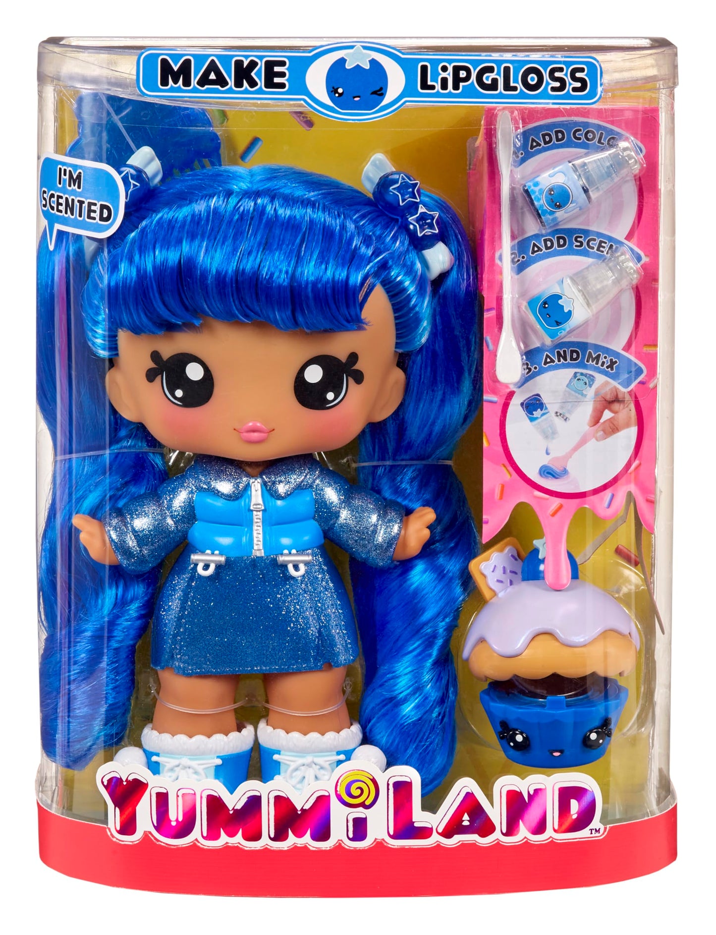 Yummiland Large Doll + Lip Gloss Pet Rory Blueberry | DIY Lip Gloss Kit Included