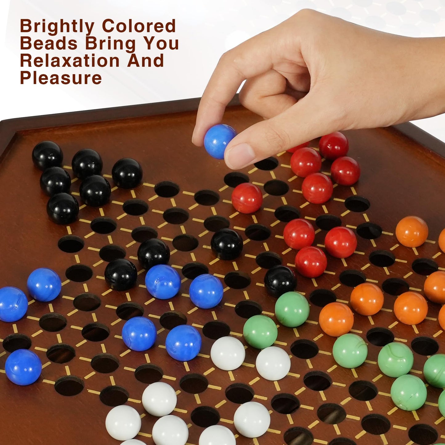 YUN RUI Chinese Checkers – 15x13 in Large Walnut Wooden Board + 72 Glass Marbles | Family Strategy Game
