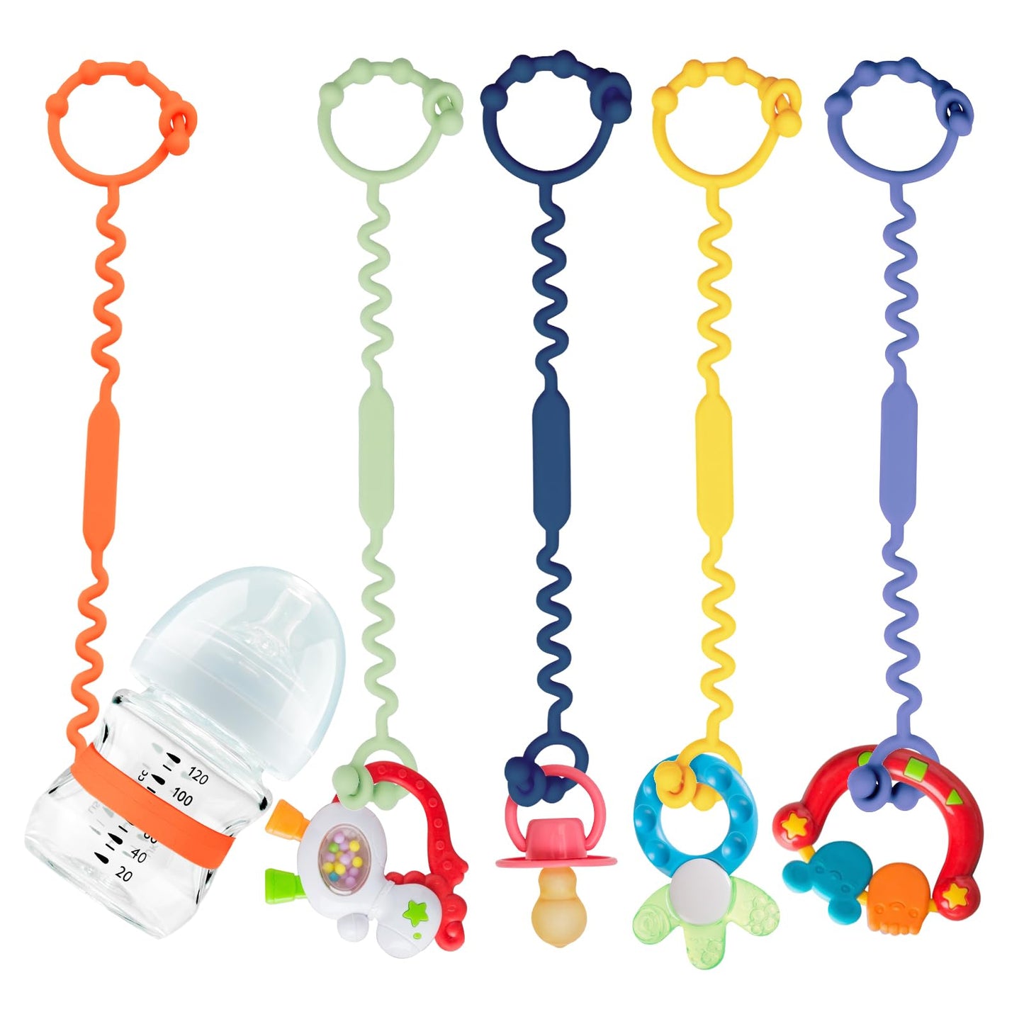 Yunaeduo Toy Straps for Baby – Silicone Stroller Straps, BPA Free, 5-Pack