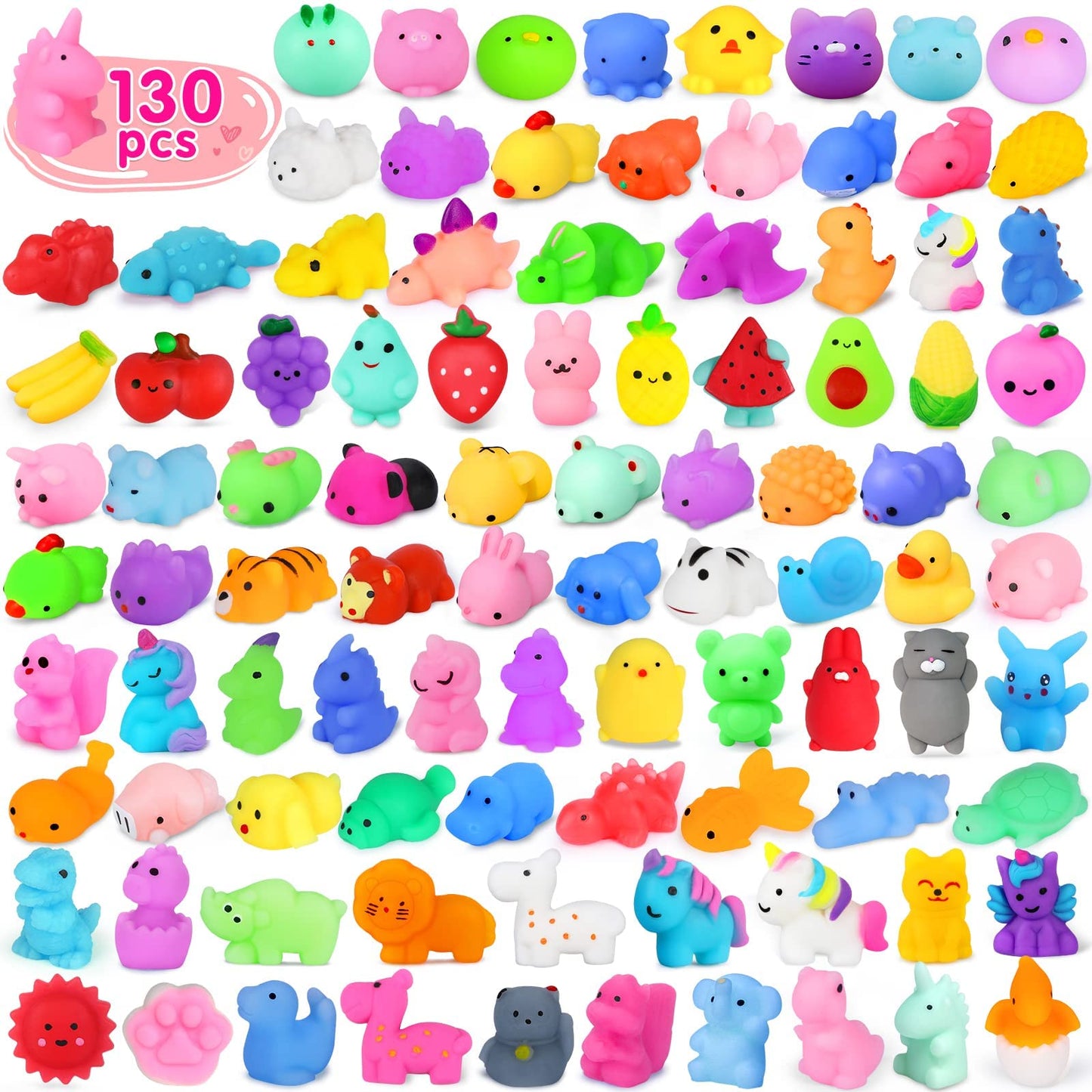 Yunaking 130PCS Mochi Squishies – Kawaii Set, Party Favors, Stress Relief, Classroom Prizes