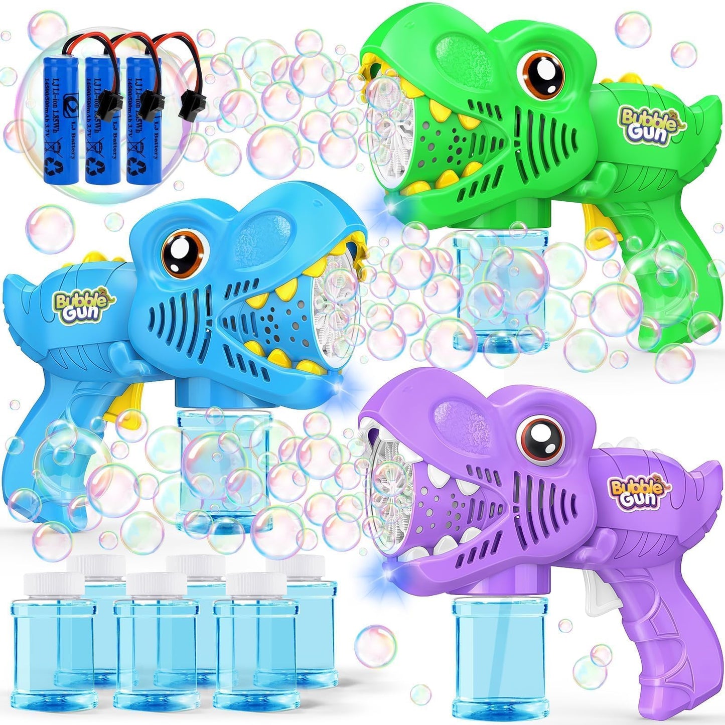Yunaking 3 Bubble Guns – Rechargeable Bubble Machine with LED Lights (Green Blue Purple)