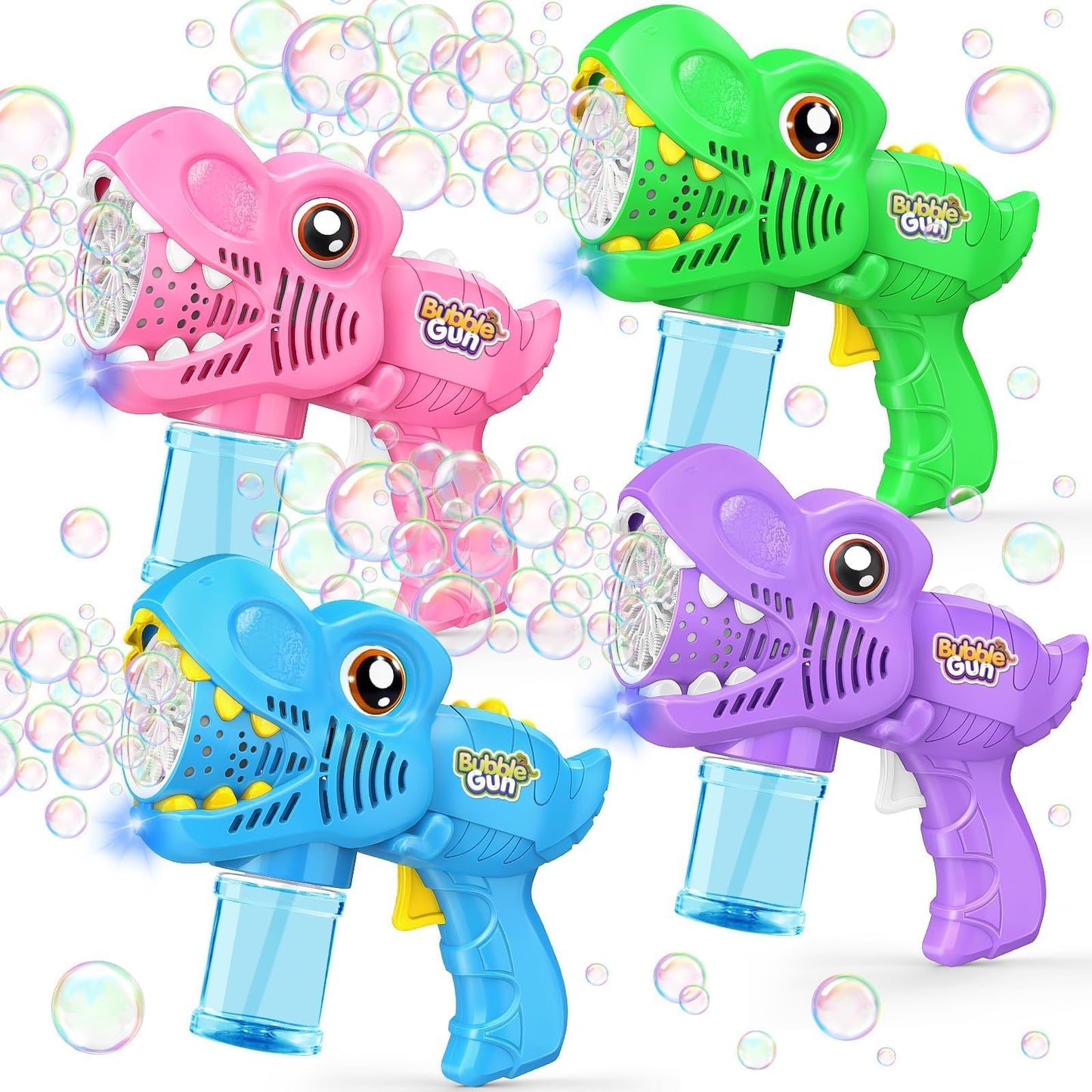 Yunaking 4-Pack Bubble Machine Guns – Rechargeable, LED Night Fun for Outdoor Play