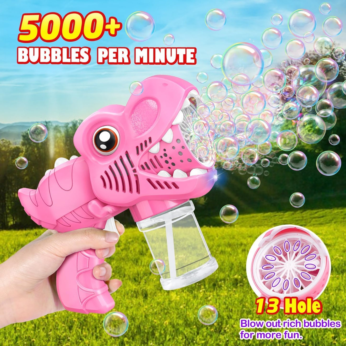 Yunaking 3-Pack Bubble Gun Gifts for Girls – LED Light-Up Bubble Machines with Refills (Green, Pink, Purple)