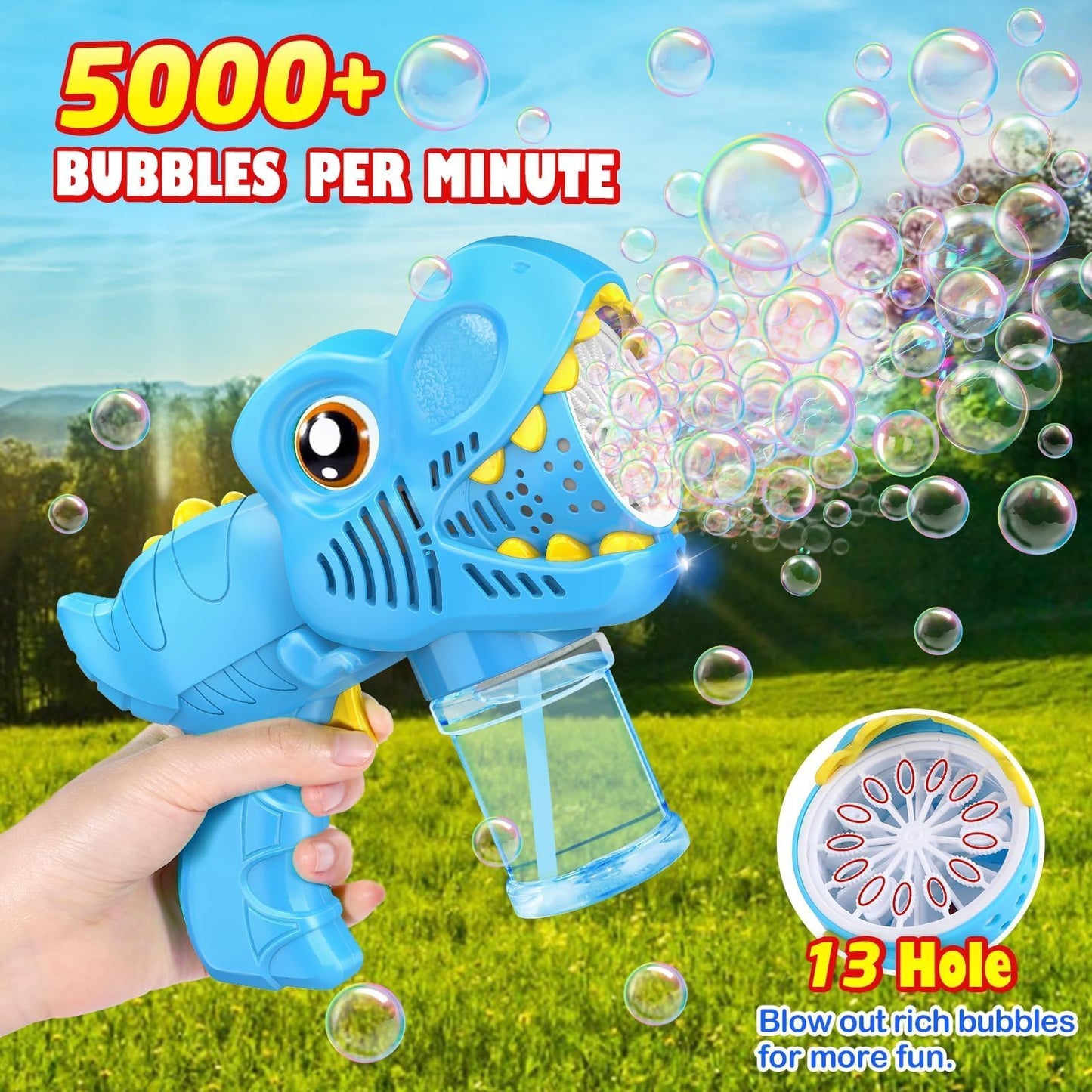 Yunaking 3 Bubble Guns – Rechargeable Bubble Machine with LED Lights (Green Blue Purple)