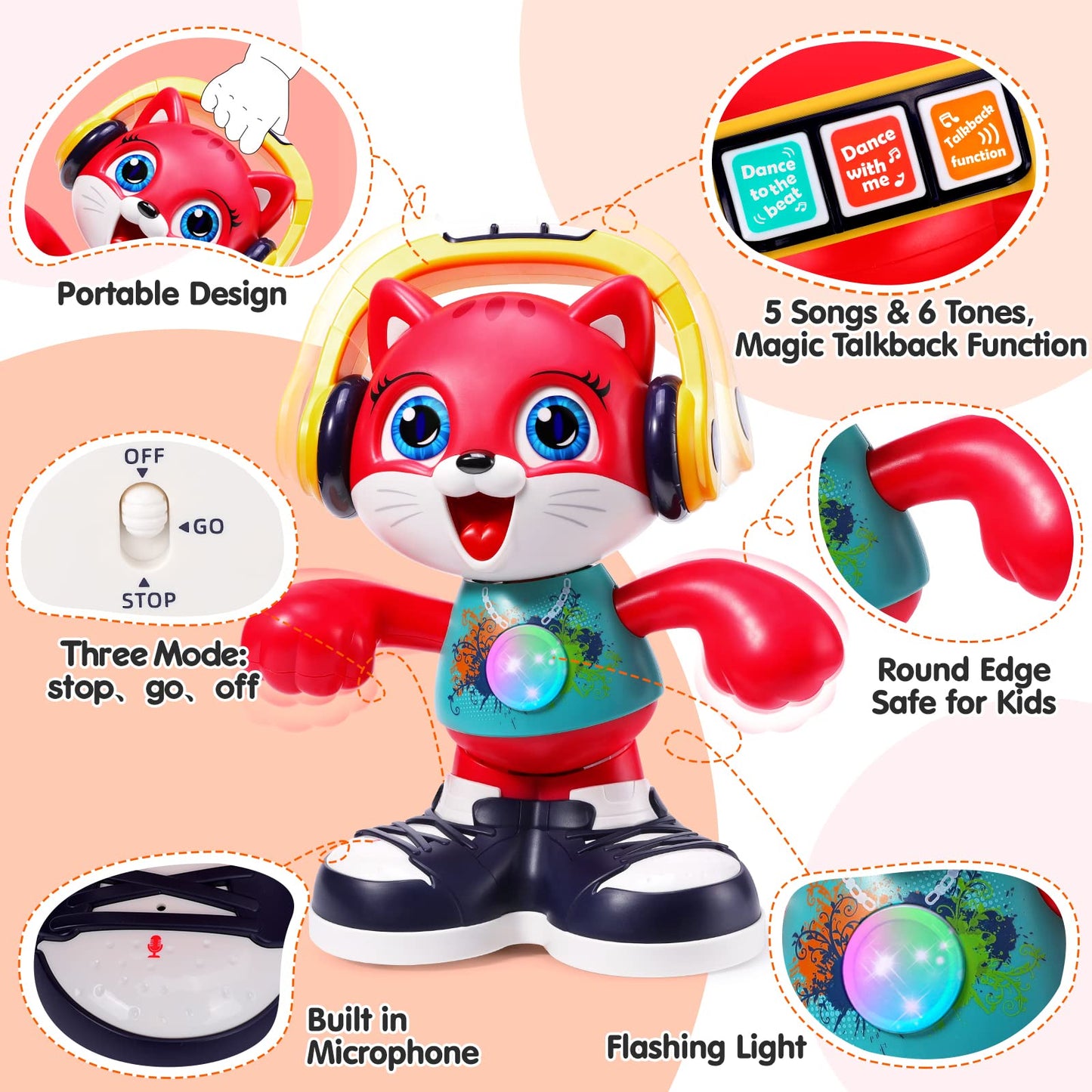 Yunaking Dancing Cat Baby Toy – Music, Lights & Interactive Learning for 2-3 Year Olds