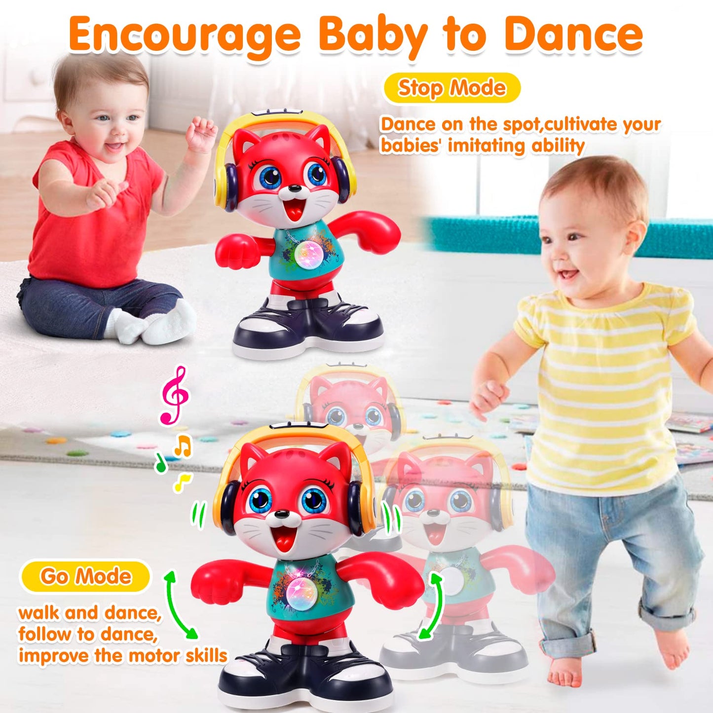 Yunaking Dancing Cat Baby Toy – Music, Lights & Interactive Learning for 2-3 Year Olds