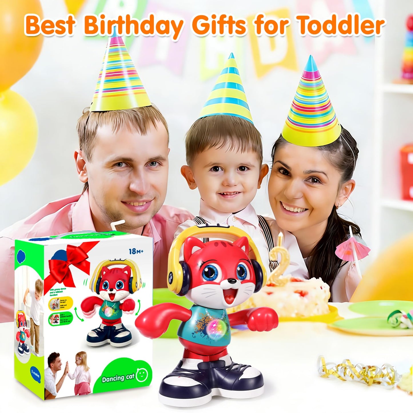 Yunaking Dancing Cat Baby Toy – Music, Lights & Interactive Learning for 2-3 Year Olds