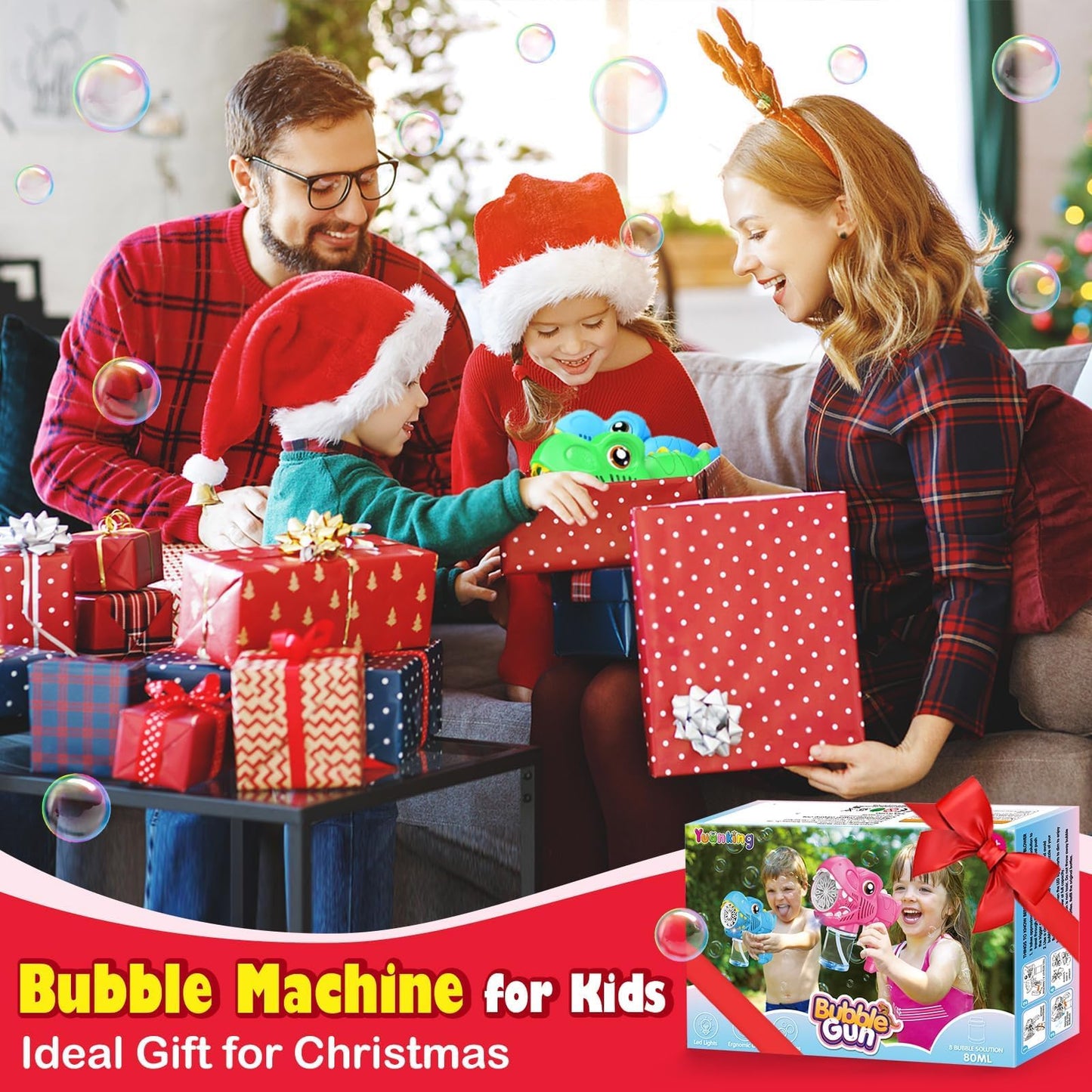 Yunaking 4-Pack Bubble Machine Guns – Rechargeable, LED Night Fun for Outdoor Play