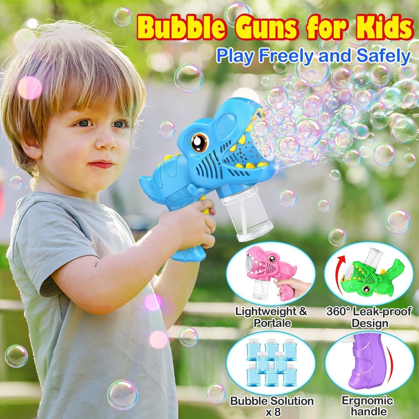 Yunaking 4-Pack Bubble Machine Guns – Rechargeable, LED Night Fun for Outdoor Play