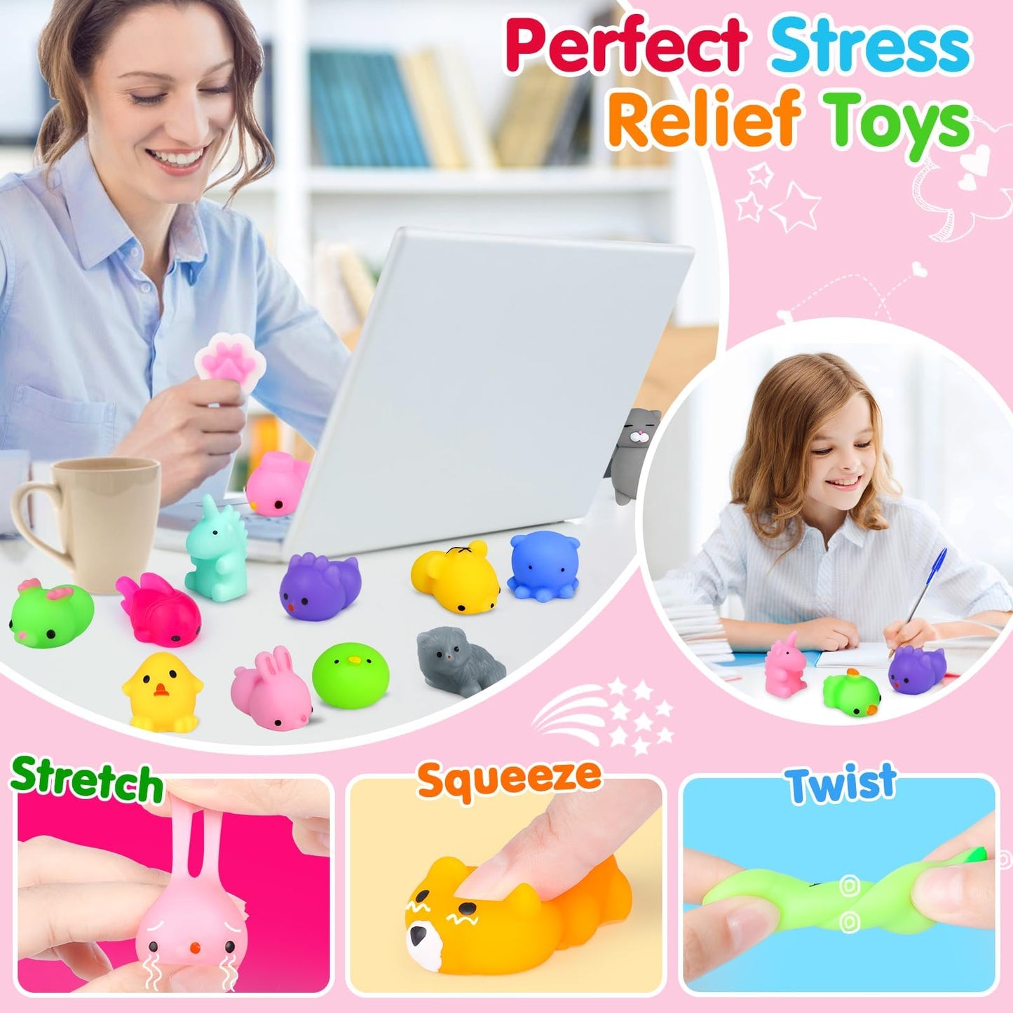 Yunaking 130PCS Mochi Squishies – Kawaii Set, Party Favors, Stress Relief, Classroom Prizes