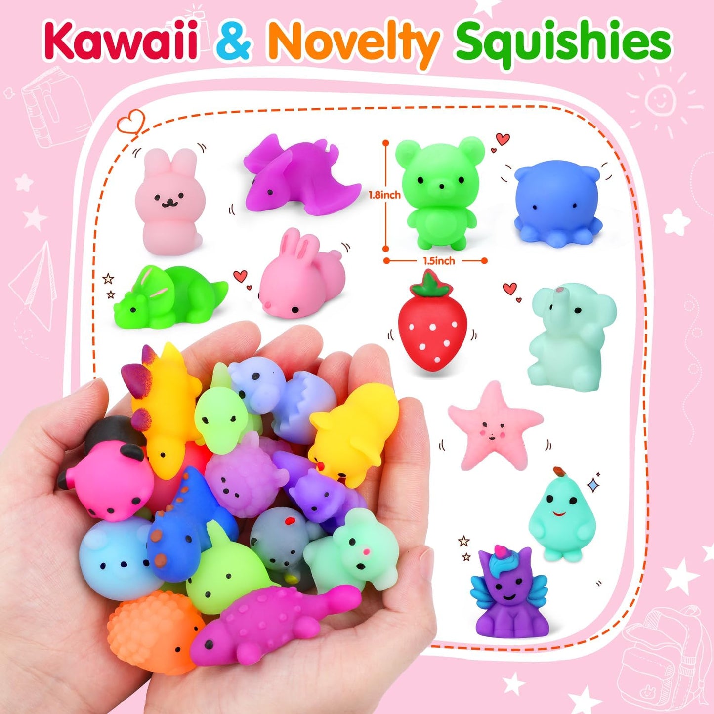 Yunaking 130PCS Mochi Squishies – Kawaii Set, Party Favors, Stress Relief, Classroom Prizes