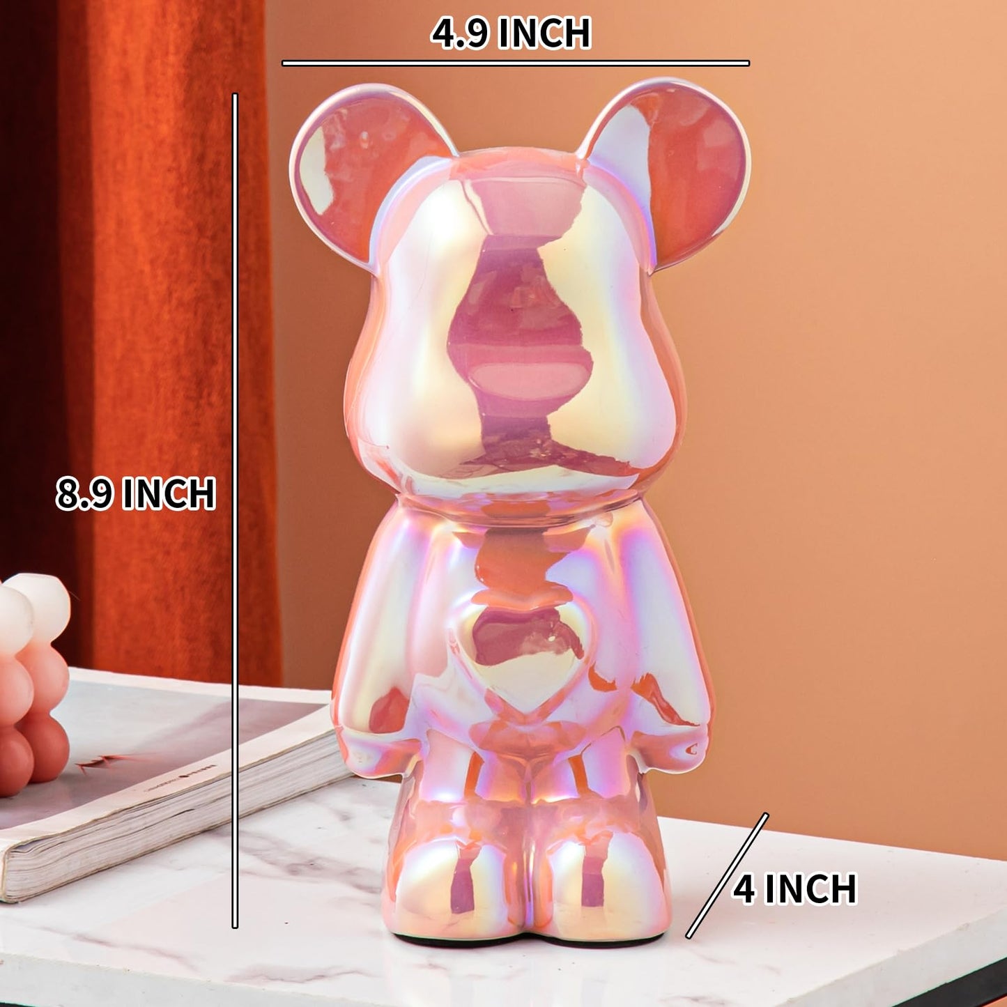 Yundu Ceramic Piggy Bank – Pink Love Bear, Modern Decor for Kids and Adults