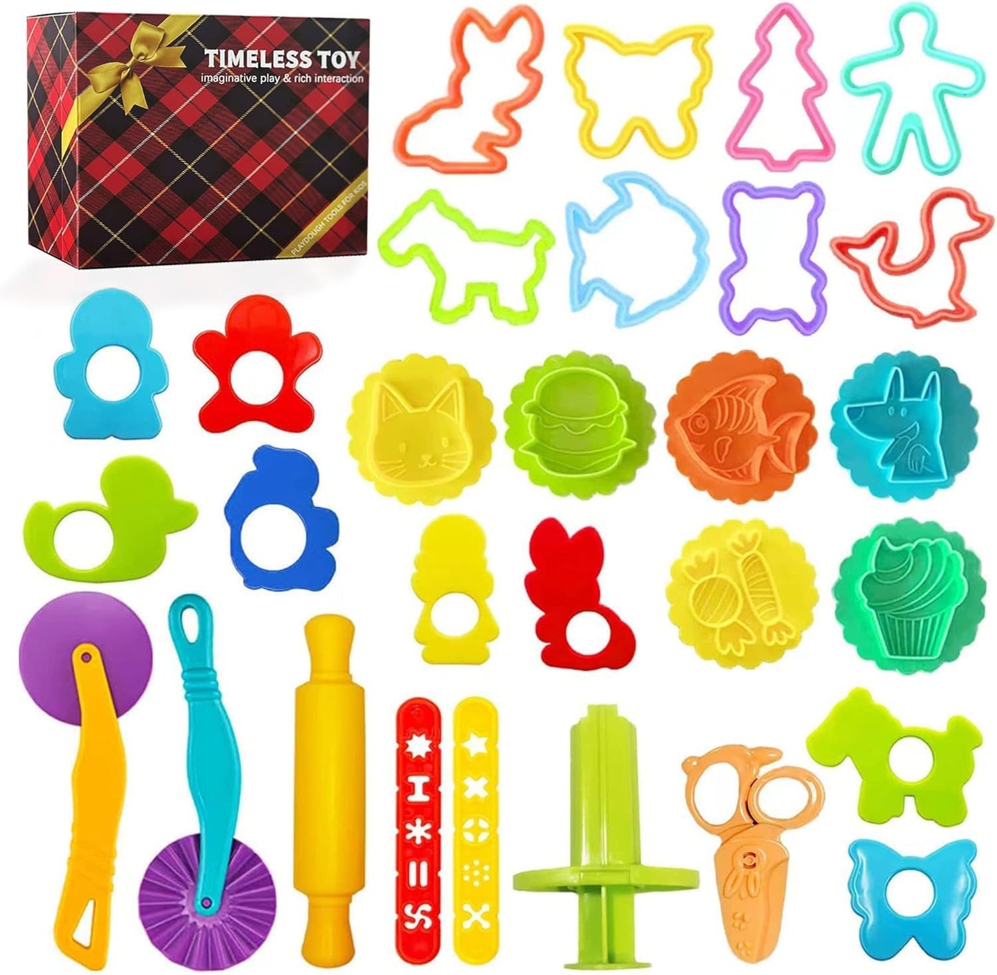 Yunerkita Dough Tool Set – 29 Pcs for Kids Aged 4-8 | Molds, Rollers, Cutters, Storage Box