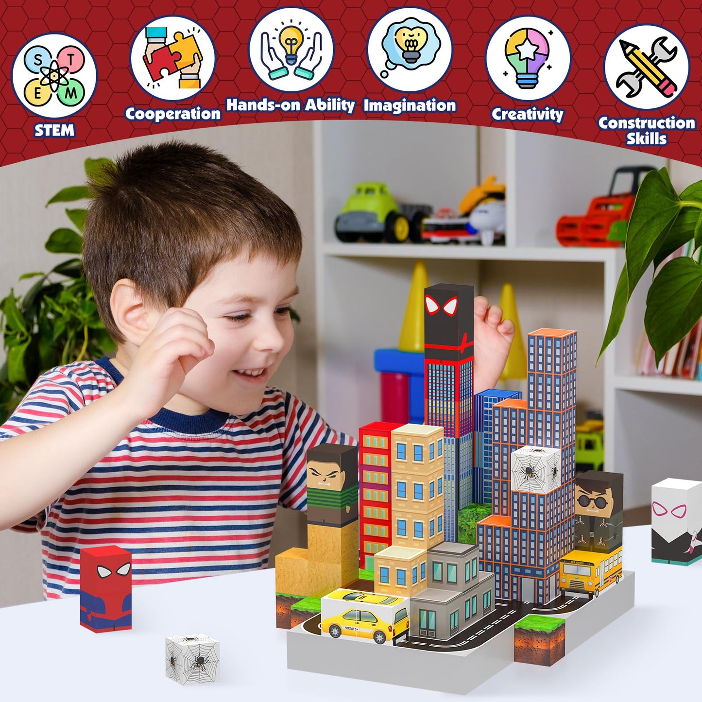 YUNGOWN 150PCS Magnetic Blocks Set – Spider Theme STEM Toys for Ages 3+