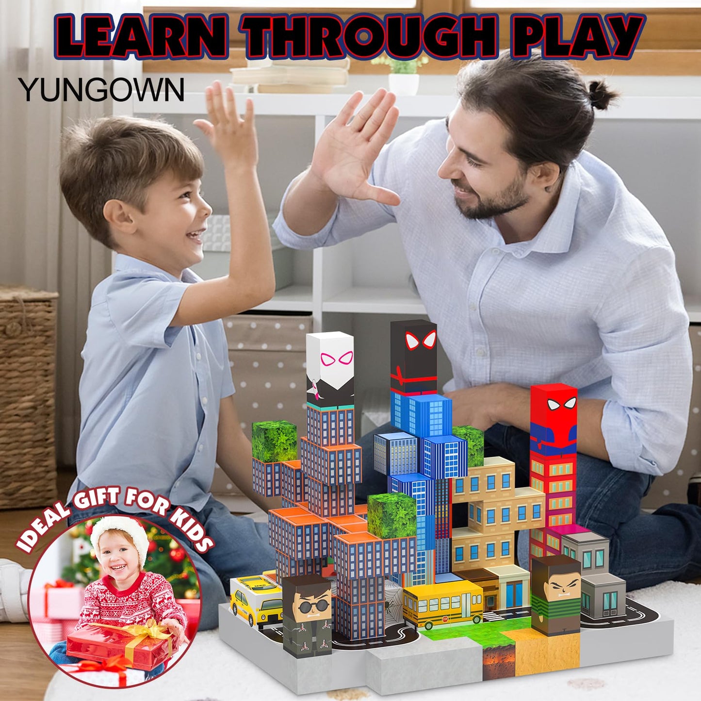 YUNGOWN 150PCS Magnetic Blocks Set – Spider Theme STEM Toys for Ages 3+