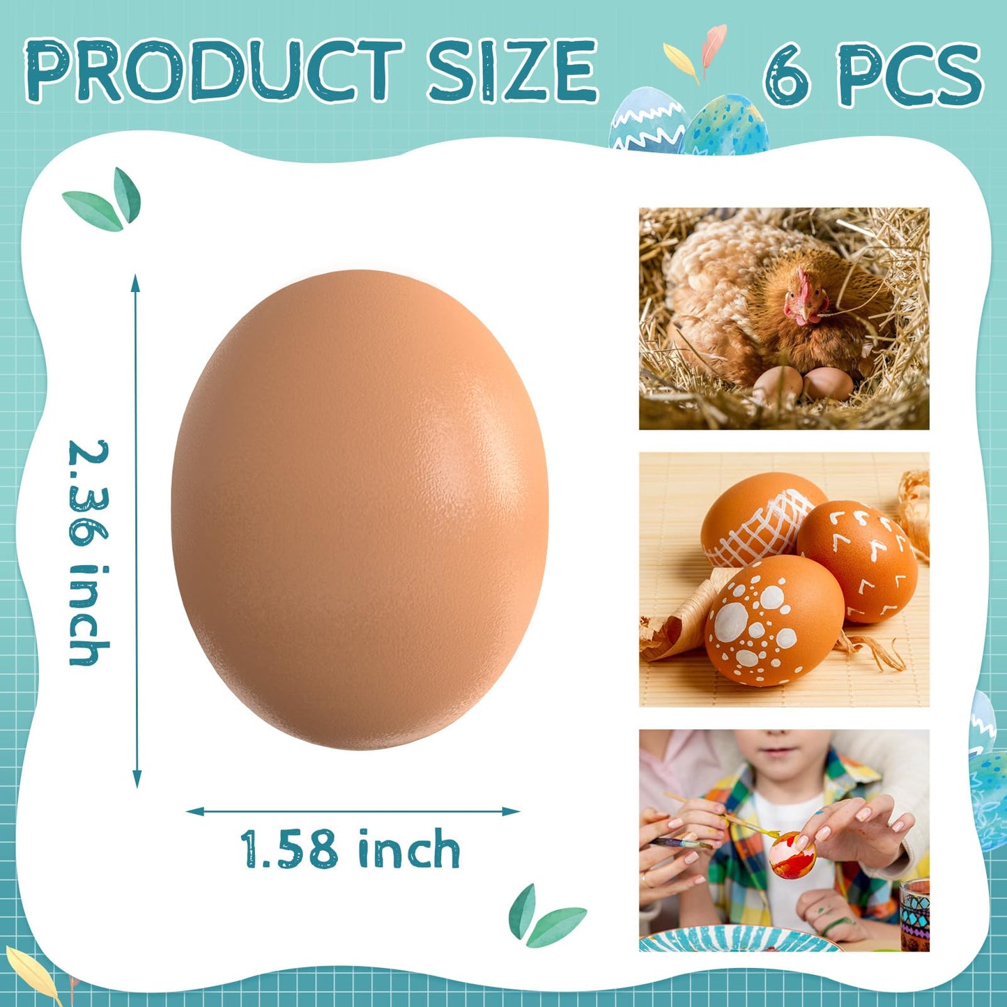 YunKo 6Pcs Brown Wooden Fake Eggs – Nest Eggs for Decor & Chicken Coops